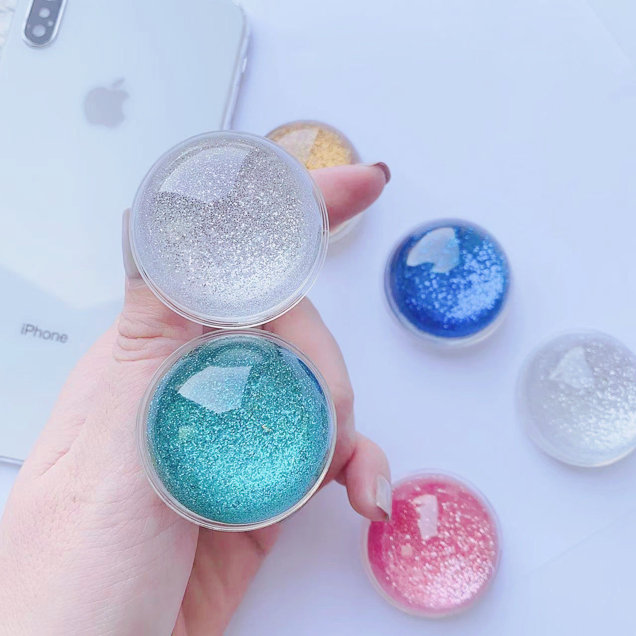 Blogger's same style dropper glitter airbag desktop stand, fine powder crystal ball three-dimensional phone stand_voghion.com