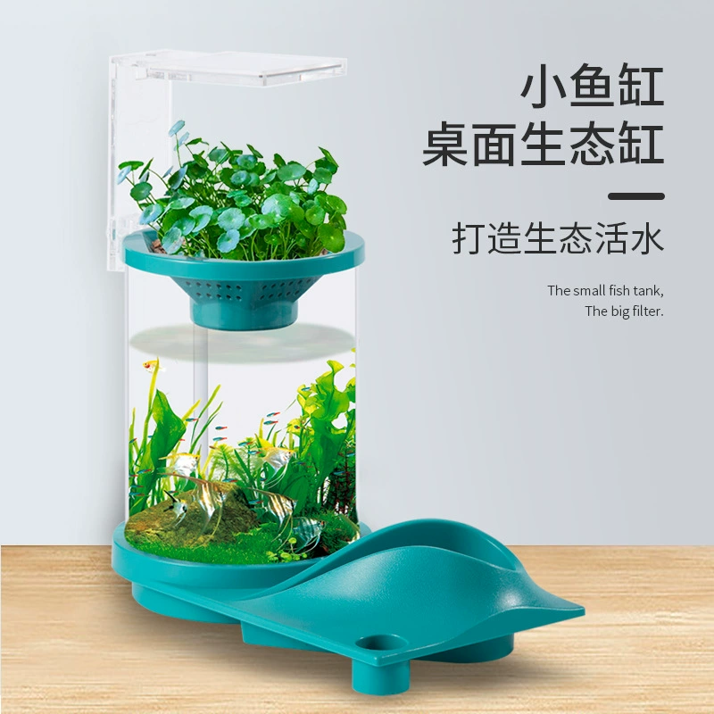 Креативный Настольный аквариум Экологический ландшафт Циркуляция воды Фильтрация Обмен воды-Бесплатные небольшие бытовые украшения для гостиной Выращение тропических рыб