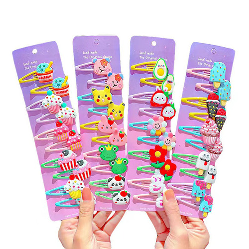 Children's Fruit Flower Hair Clips Set of 10 Girls Baby Edge Clips BB Clips Ice Cream Candy Cute Hair Accessories