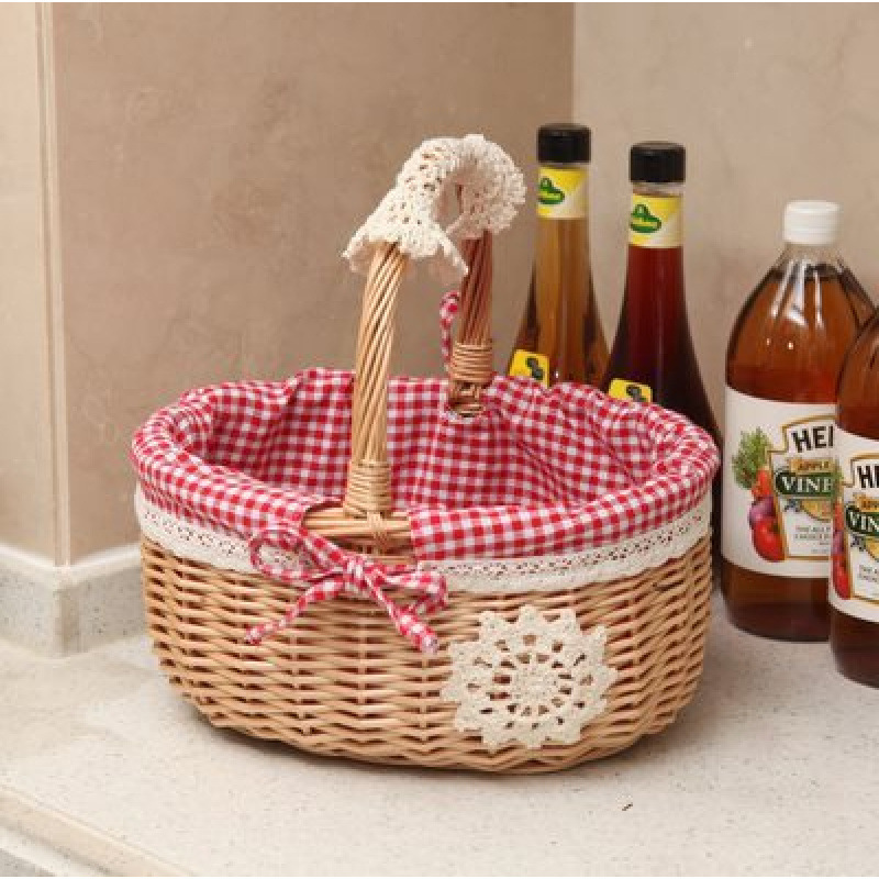 Cestas de bambú de vid de trenzado cestas de picnic cestas de almacenamiento cestas de frutas de trenzado cestas pastorales con cubierta de mesa