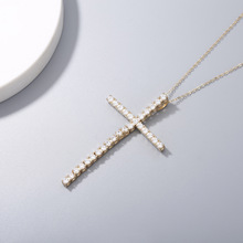 欧美创意925S纯银带标大十字架镶满钻吊坠锁骨链精致高品质项链女