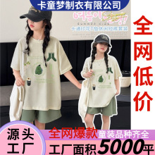 女孩套装夏款2025新款中大童休闲夏装洋气时尚短袖短裤夏天两件套