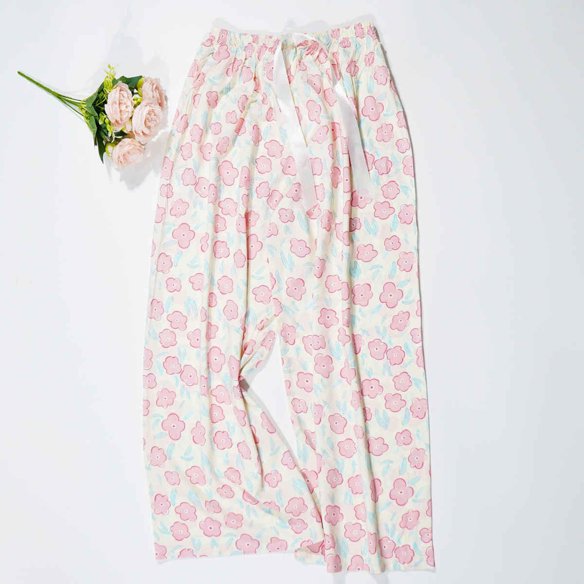 Pantalones de pijama de verano Source 45 de algodón y seda, pantalones anchos de nueve puntos para mujer, finos, talla grande, pantalones holgados para aire acondicionado, pantalones de playa