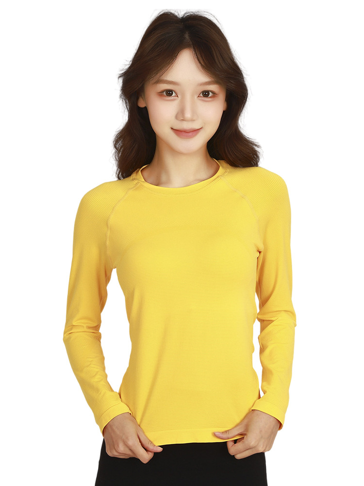 Otoño y invierno con cojín de pecho respirante, absorción de humedad, sudor, yoga, ropa de mangas largas para mujeres, ropa de ejercicios para adelgazar y correr, manga larga