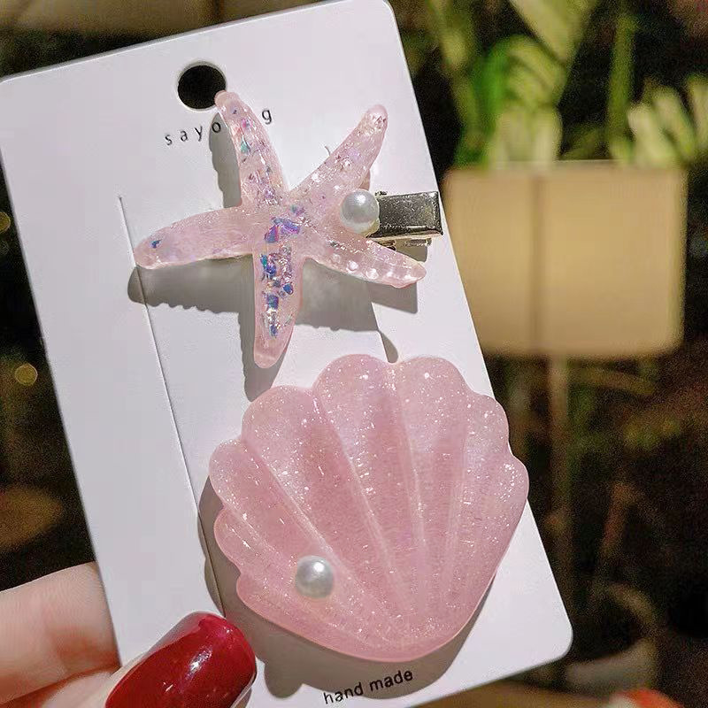 甜美海星贝壳发夹女侧边刘海夹发卡高级感百搭鸭嘴夹海边拍照发饰|undefined