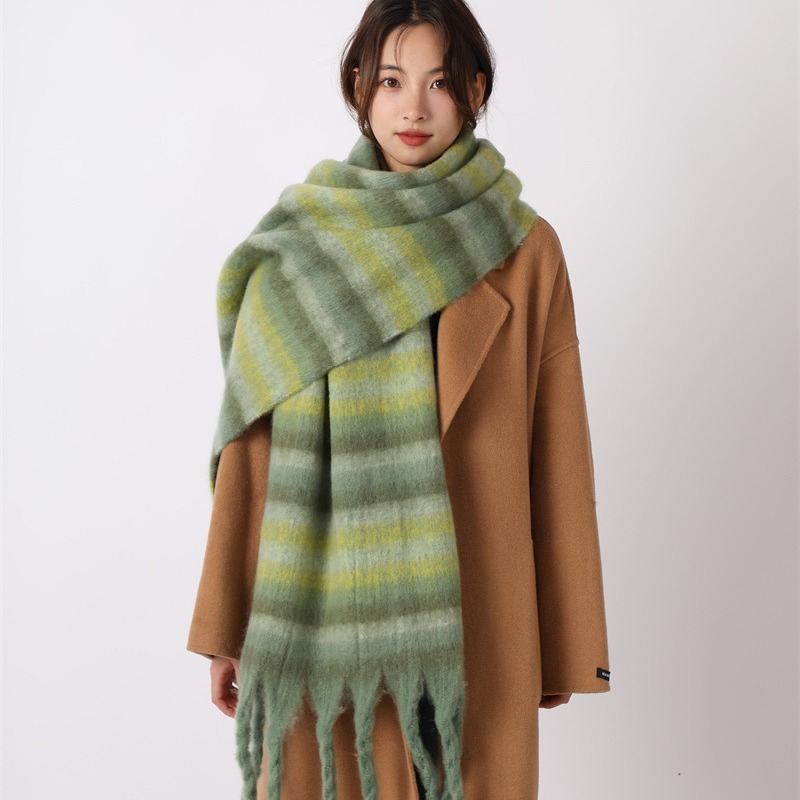Rainbow Scarf Women's Fashion Stripe Circled Yarn Warm Shawl Versatile Winter New High End Windproof Plush Neck_voghion.com