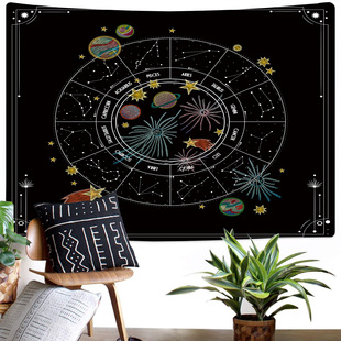 Amazon dyed Sun Star Moon tapestry bohemian 12 constellation tapestry hanging cloth black tapestry hanging cloth