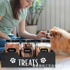 跨境木制狗狗零食容器收纳盒木制食品储存容器支架狗粮零食收纳