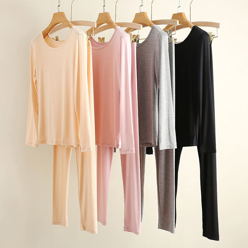 Modal Autumn Clothes and Autumn Pants Women's Bottoming Warm Suit Underwear Thin Plaid Inner Wear Large Size Women's Long Sleeves