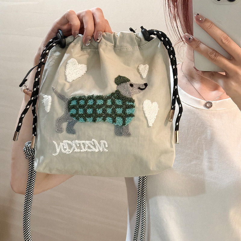 일본계 귀여운 천 주머니 여자 자수 방수 나일론 크로스백 백합 캐주얼 숄