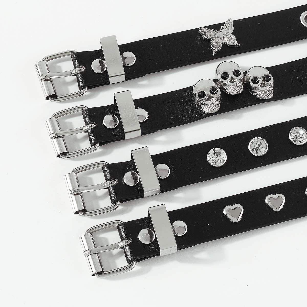 Cool Style Heart Shape Butterfly Skull Pu Leather Alloy Iron Inlay Rhinestones Womenu0027S Bangle 1