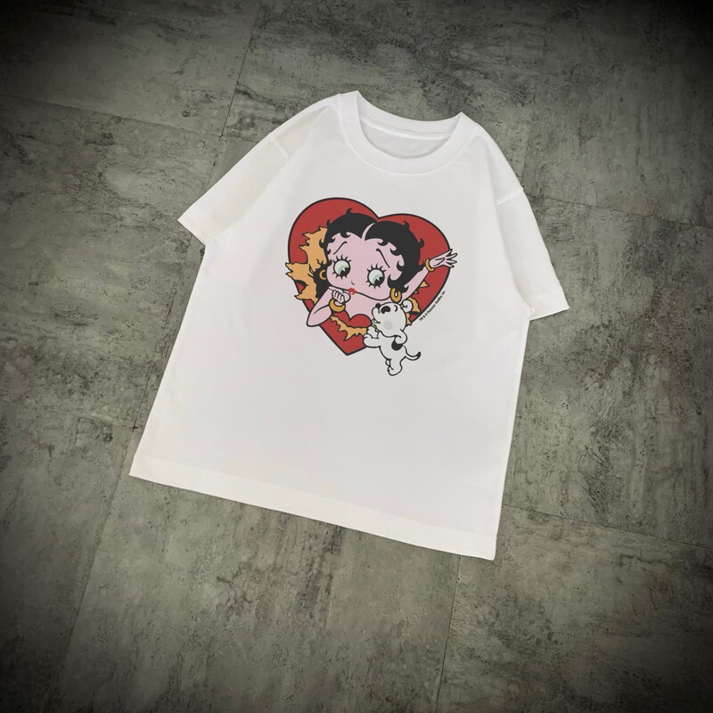 New Summer Collection: American Retro Betty Girl Y Print Combed High-Weight Pure Cotton Round Neck Short Sleeve T-Shirt