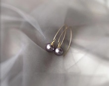 厂家批发美国14K包金注金耳钩施家奥地利紫色大珍珠长款气质耳环