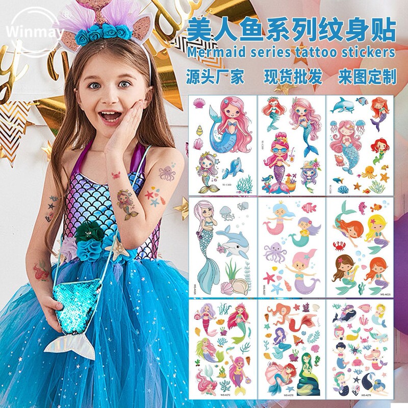 New Children Cartoon Mermaid Tattoo Sticker Waterproof Sweat Summer Seaside Party Party Temporary Tattoo Sticker
