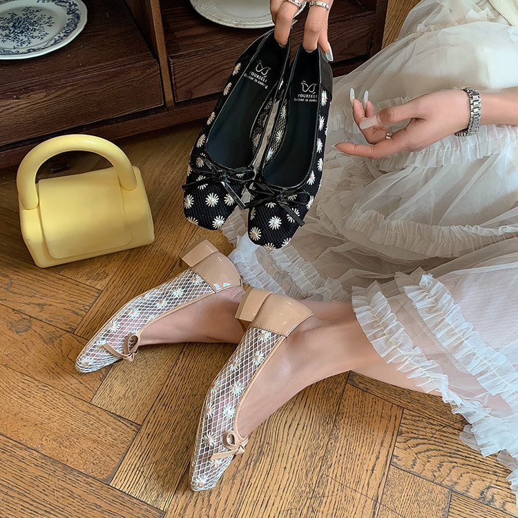 Giày lười nữ mũi tròn miệng nông da thật lưới thoáng khí đế mềm — Màu đen, Màu mơ chi tiết 10