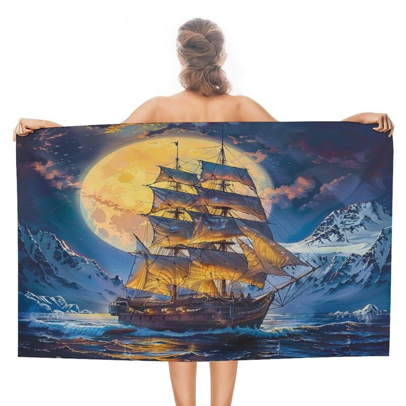 Nautical Sailing Fantasy Beach Bath Towel Quick-drying Sand-proof Snow Mountain Star Moon Beach Towel Sports Camping Vacation Gym