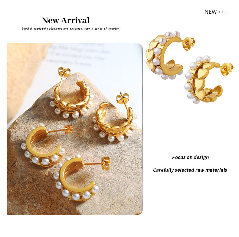 Elegant Heart Shape Titanium Steel Plating Artificial Pearls Ear Studs 1 Pair