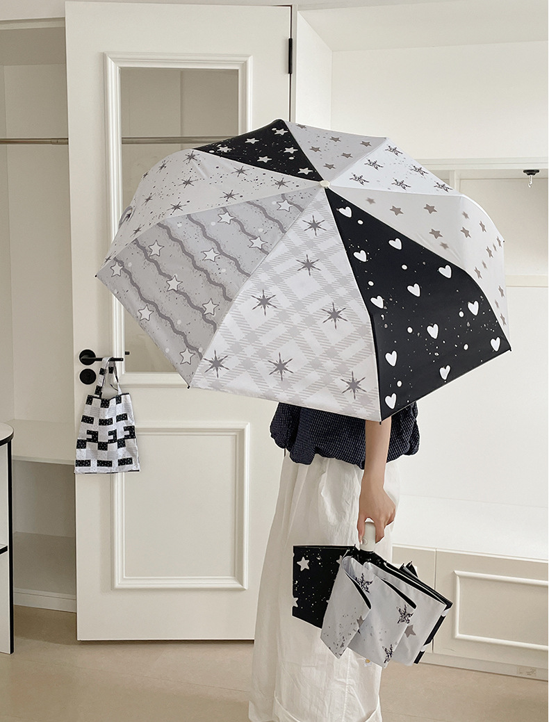 Star Patchwork Curved Handle Umbrella With Uv Protection_voghion.com