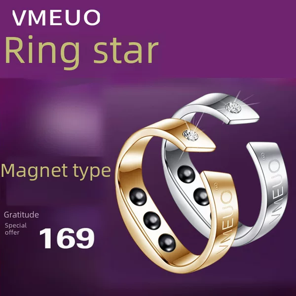 Vmeuo Cross-Border New Stainless Steel Magnetic Ring Magnetic Opening Anti-Snoring Ring Health Fashion Jewelry
