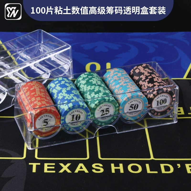 100 штук глиняных фишек для покера Texas Hold'em, фишек для маджонга, прозрачный набор в коробке