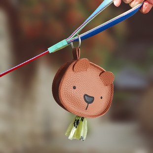 Creative Embroidered Dog Cartoon Pattern Leather Poop Bag Dog Poop Bag Dog Poop Bag Storage Keychain Bag