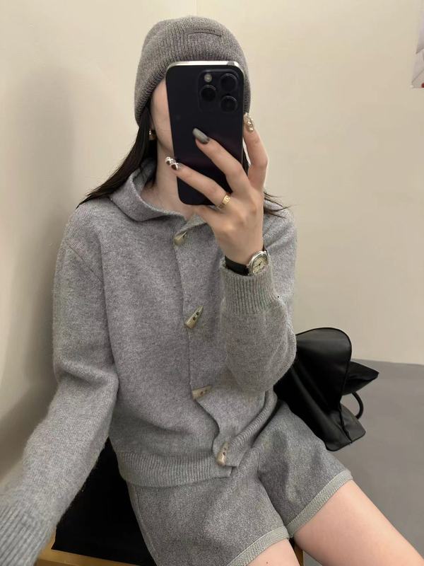 秋季穿搭女士连帽灰色针织开衫外套女2025新款毛衣高级感早秋上衣|undefined
