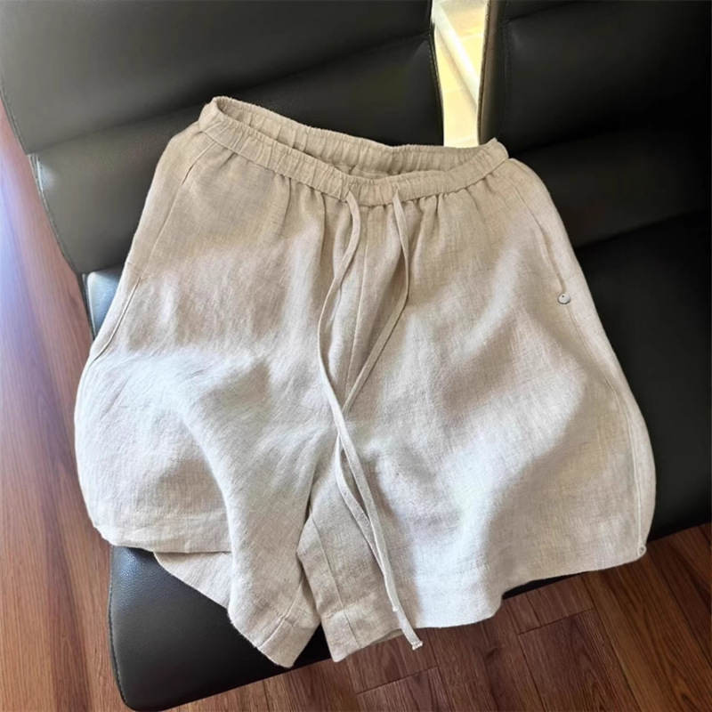 Off-White Lyocell Tencel Linen Shorts for Men, Summer Thin Style, Old Money Style Linen Pants, Cleanfit Five-Point Pants