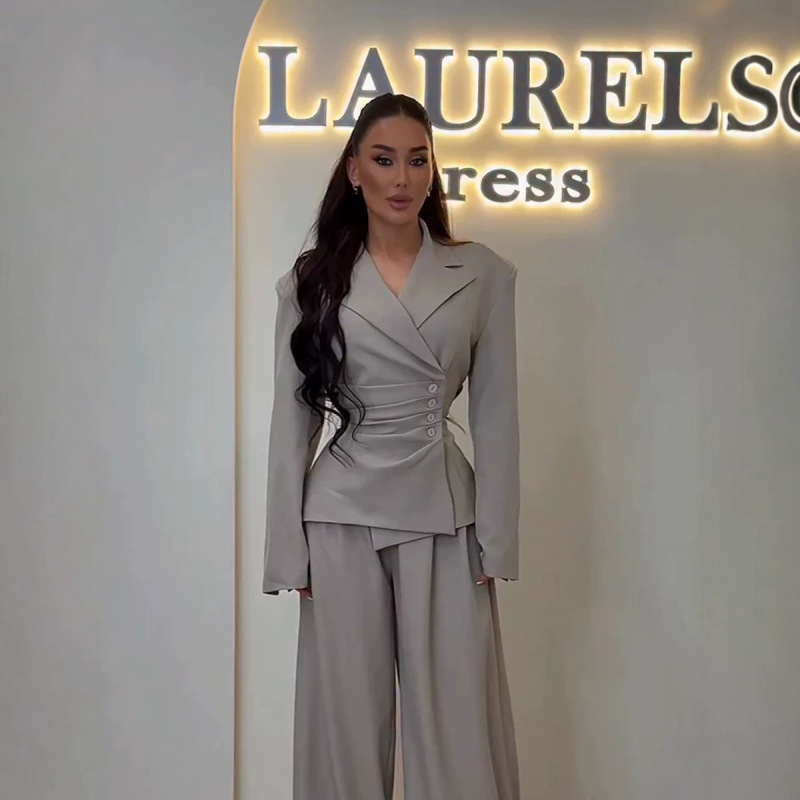 Cross-Border Ins2026 Niche Design Gray Waist-Cinching Slim-Fit Pleated Suit Simple Modern Blazer Cross-Border Ins2026 Niche Design Gray Waist-Cinching Slim-Fit Pleated Suit Simple Modern Blazer