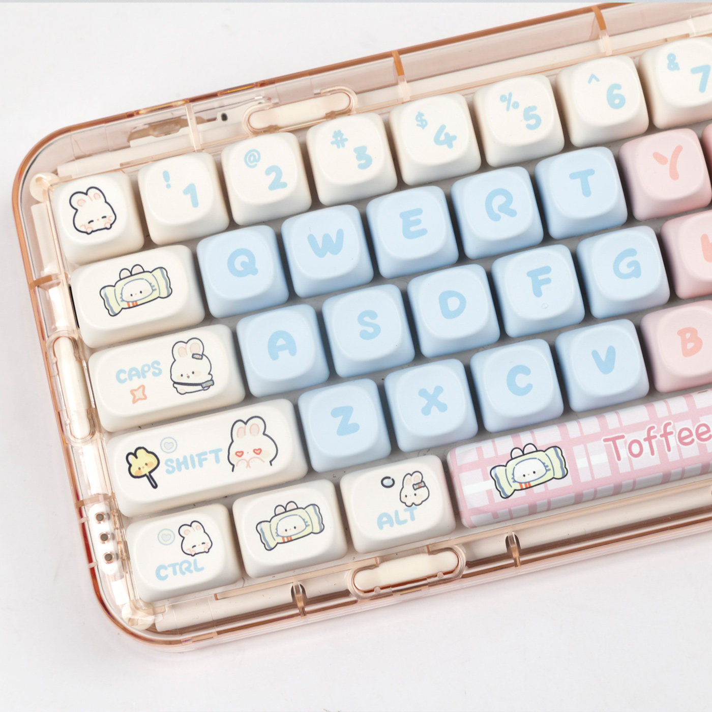 Cute Cartoon Milk Candy Bunny Keycaps, Moa Profile, Small Curvature, Dye-Sublimation, Compatible with Ningzhi Hi75 98 99 104 F87