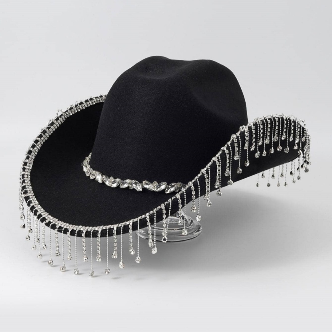 Western cowboy hoed voor dames en heren met ketting en strass_voghion.com