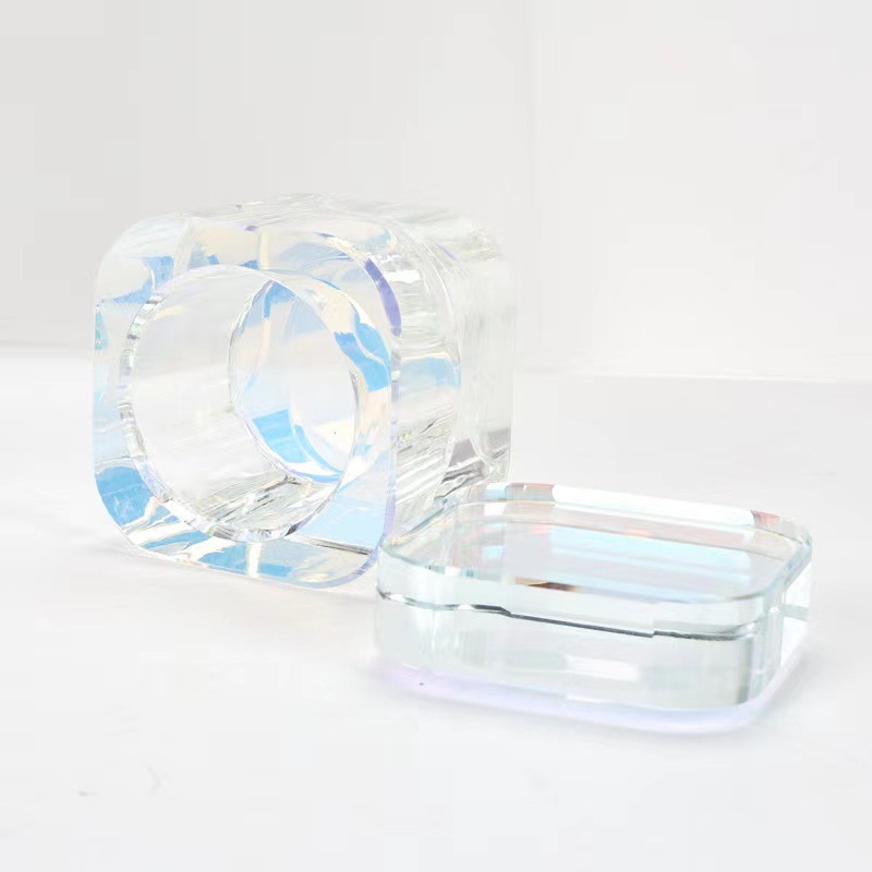 Nuevo estilo transfronterizo de alta calidad nail art bowknot taza de cristal cuadrada taza de lavado de lápices taza de cristal líquido