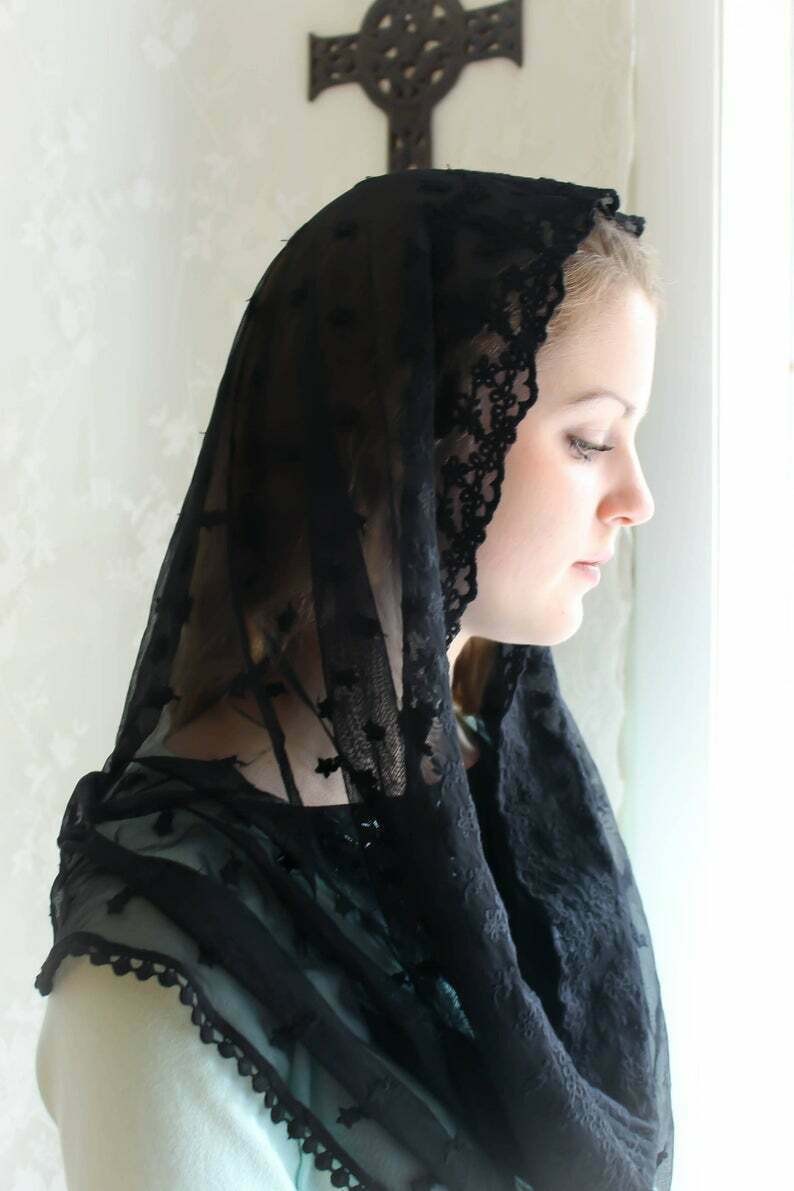 thumbnail image 1 of Velo de encaje Vintage para mujer, Hijab nupcial para boda, chal blanco y negro, Hijab, 1 of 2
