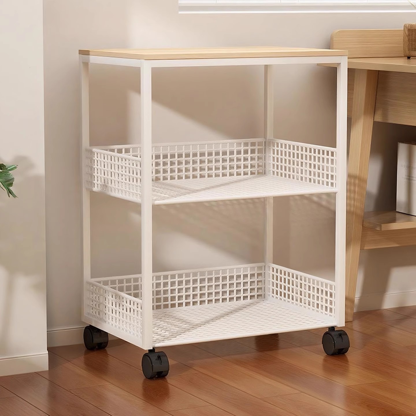 Printer Rack under the Table Storage Rack Office Workstation Storage Floor-Standing Removable Trolley Bookshelf with Wheels