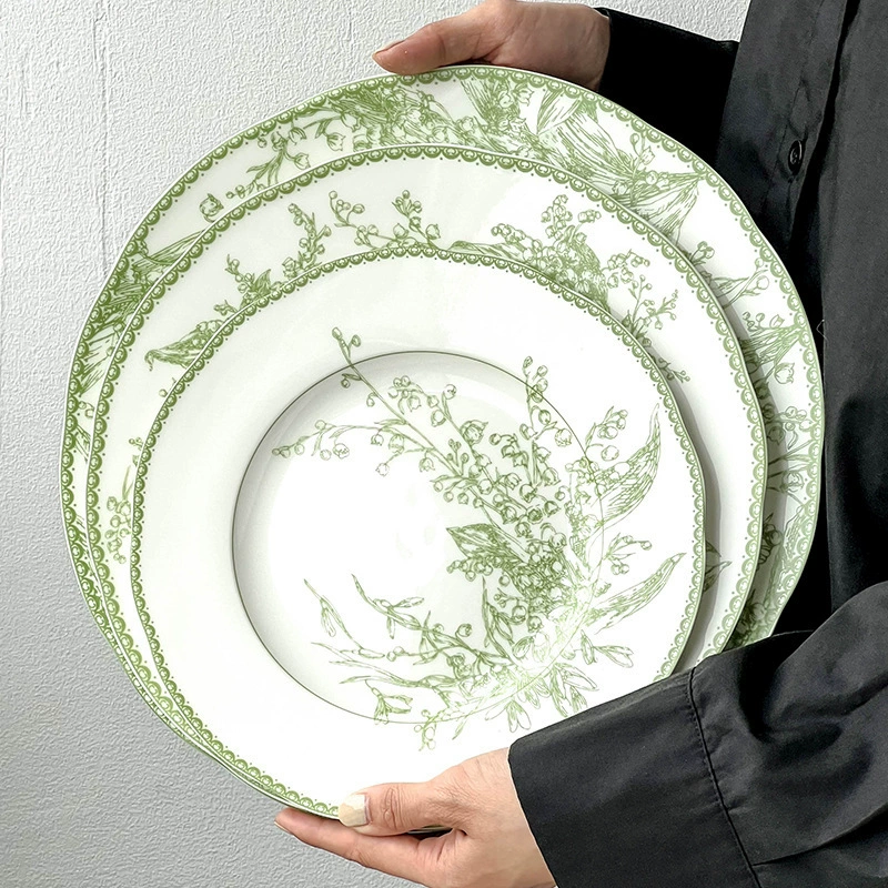 Набор тарелок Dinner Plate Emerald Green Ceramic, французский стиль цветок ландыша, несколько размеров