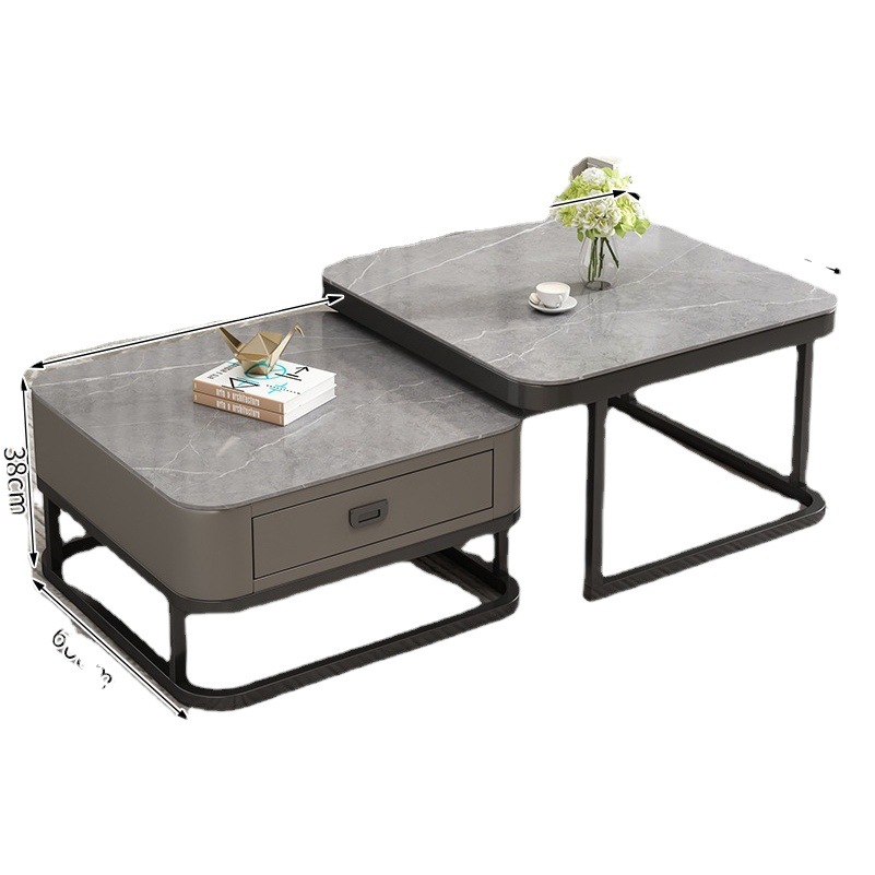 Mesa de centro de pizarra para salas de estar pequeñas, modelo nuevo de 2025, juego de mesas auxiliares de lujo ligero y alta gama, diseño cuadrado moderno y sencillo.