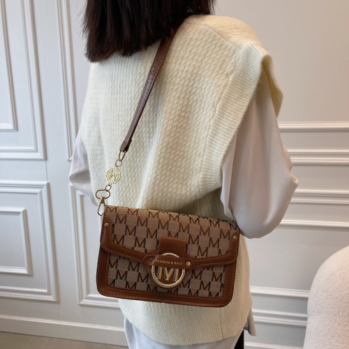 Bags for Women  Early Autumn New Style Printed M Letter Shoulder Handbag Trendy Fashion Lock Small Square Bag for Women