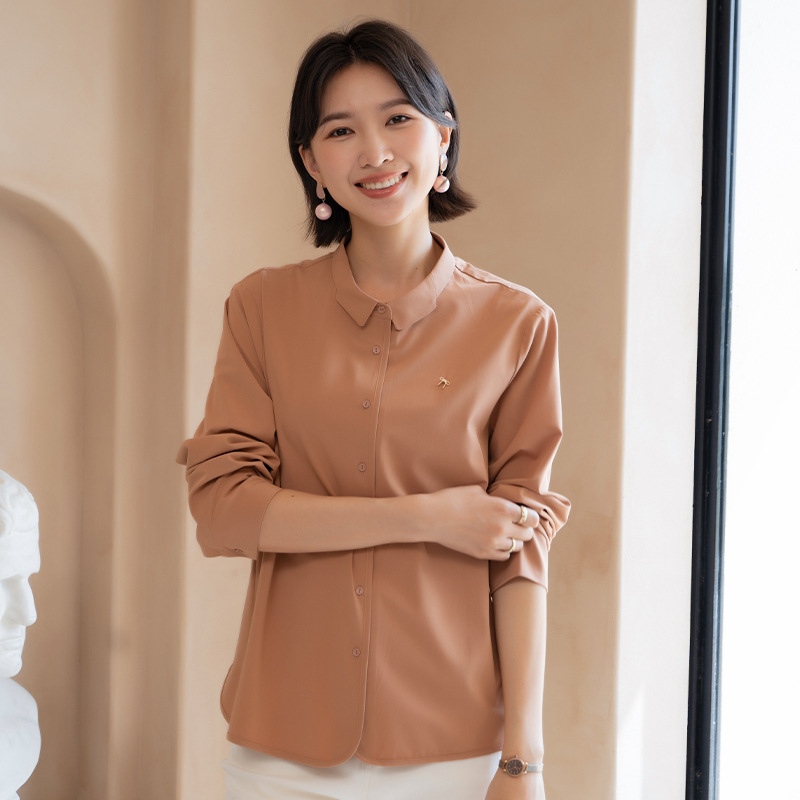 YUN韫排扣翻领秋季新款经典长袖衬衫商务休闲外套设计感小众上衣|undefined