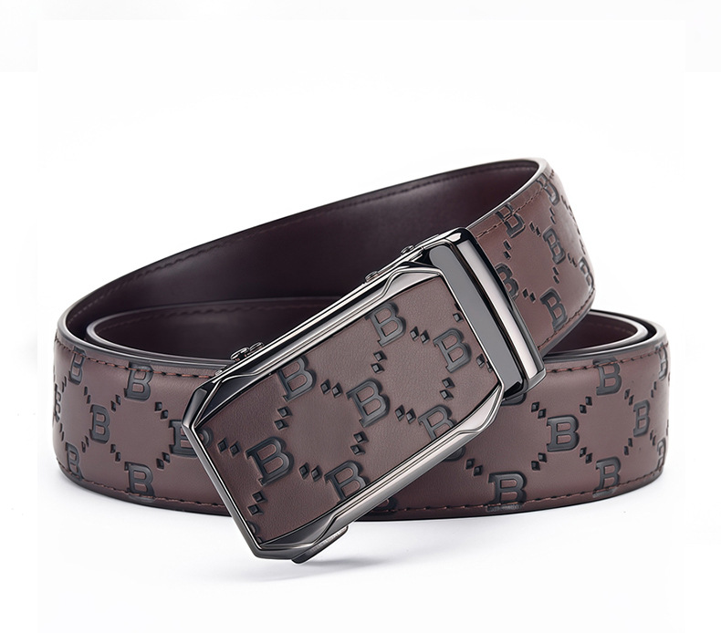 Automatic buckle, genuine leather, business style, original black dress belt, wide belt, Chinese design, waist tightener, cowhide men's belt.