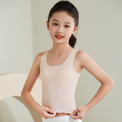 Integrated No trace New products Borneol Underwear Mid length version Thin section girl Developmental stage Junior school student girl vest Wrap chest