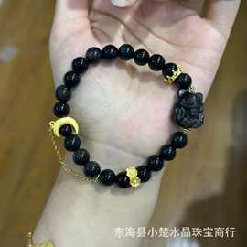 爆款黑色饰品玛瑙月亮环手串女好运九尾狐手链礼物