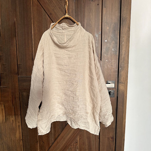 4101 homemade Four Seasons sand washed linen artistic women's shirt retro original pile collar mixed shirt