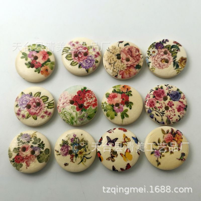 20mm flores y plantas 2 botones de madera múltiples patrón de flores botones de madera 50 piezas un paquete