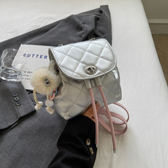 休閒雙肩包包夏季女式2024新款潮時尚小香風菱格背包鏈條包水桶包