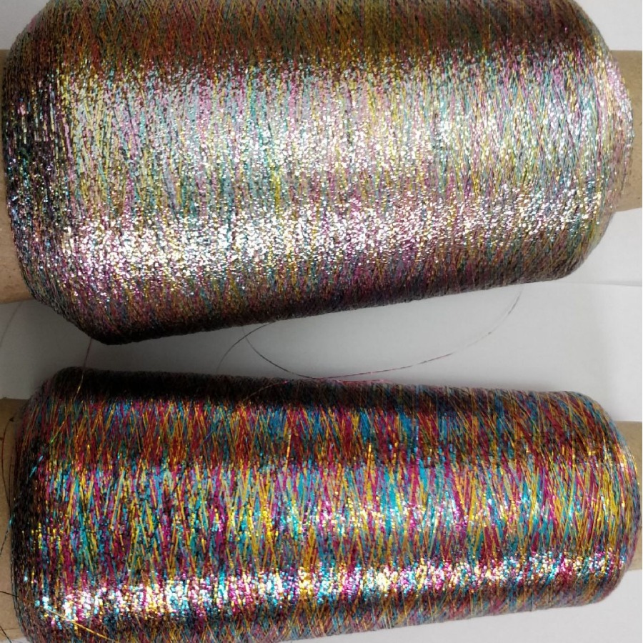 三股四股金丝涤纶丝缠绕线银纸条夹棉线合股红葱丝片+涤纶长丝