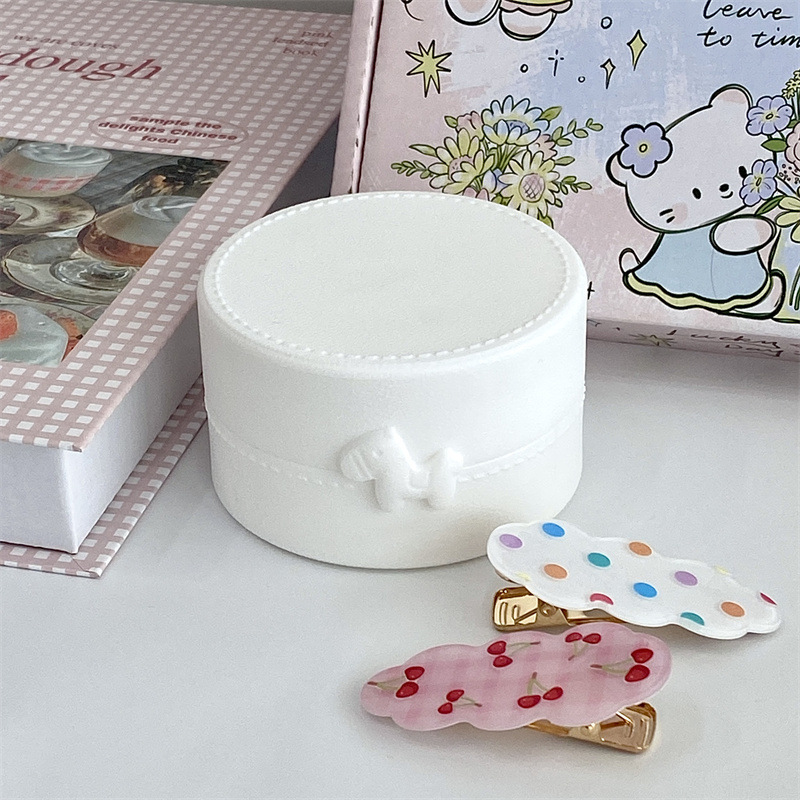 かわいいおばあちゃんの蝶結びのポニーの収納ケース円形の純色のカバー付きのステッカーのヘアピン携帯防塵ケース