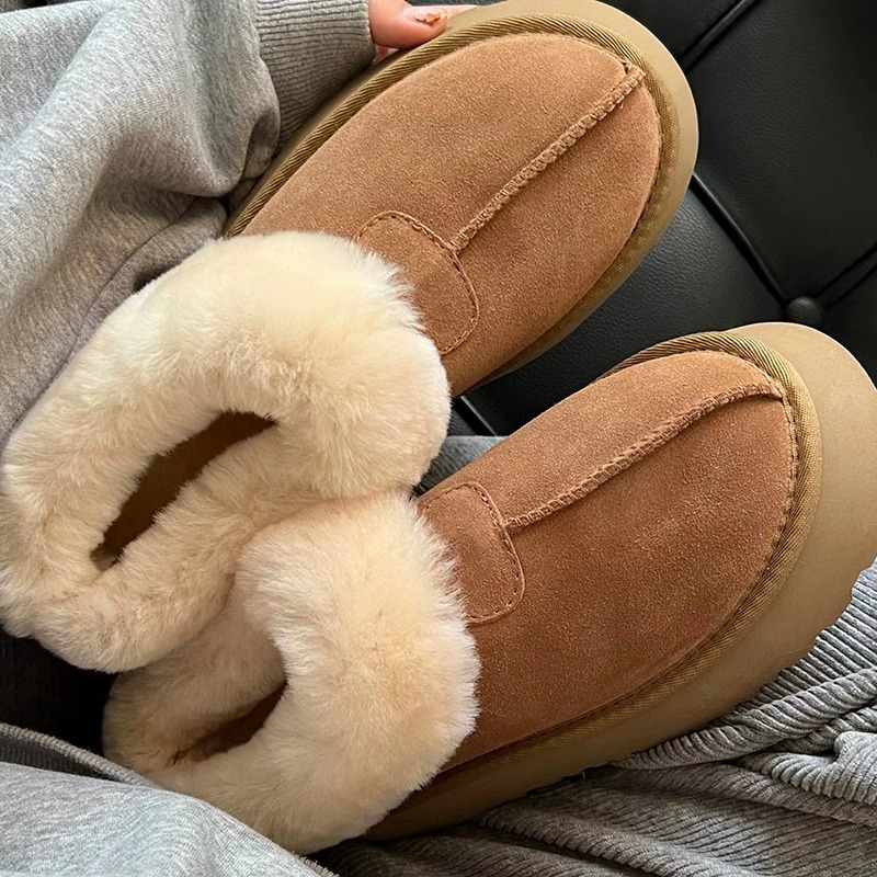New cotton winter shoes for women with fleece thick-soled and short-tube fur integrated snow boots_voghion.com