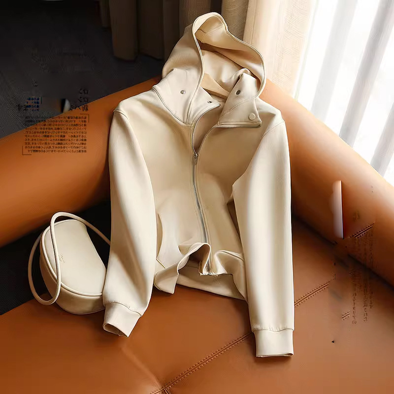 Women's Clothing Must have collection Enjoy the air like clouds Versatile and stylish solid color hooded zippered cardigan sweater jacket for women_voghion.com