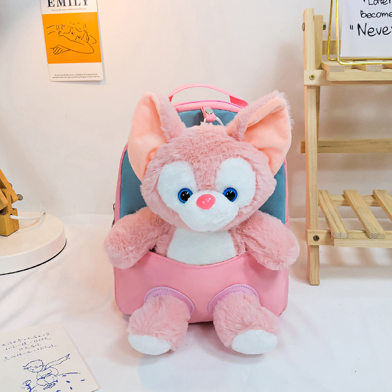 Mochila de dibujos animados para niños nueva mochila de jardín de infantes zorro rosa muñeca de peluche mochila bolsas de juguetes de peluche