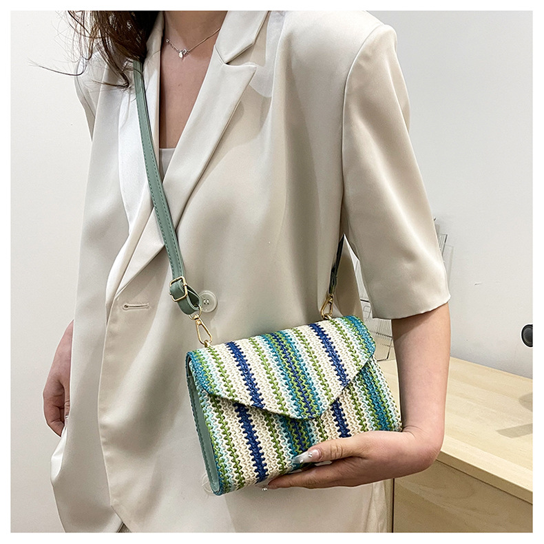 Women's Gender Women's Straw Stripe Ethnic Style Classic Style Weave Square Magnetic Buckle Straw Bag