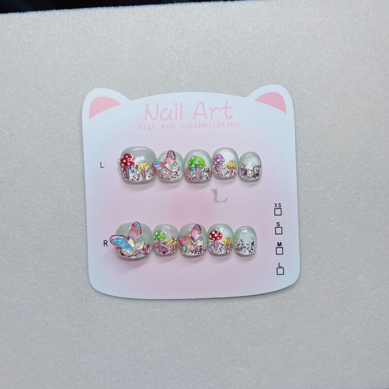 [74] children's hand-worn nail art collection colorful mushrooms 2-8 years old nail art patch anti-bite patch can be repeated